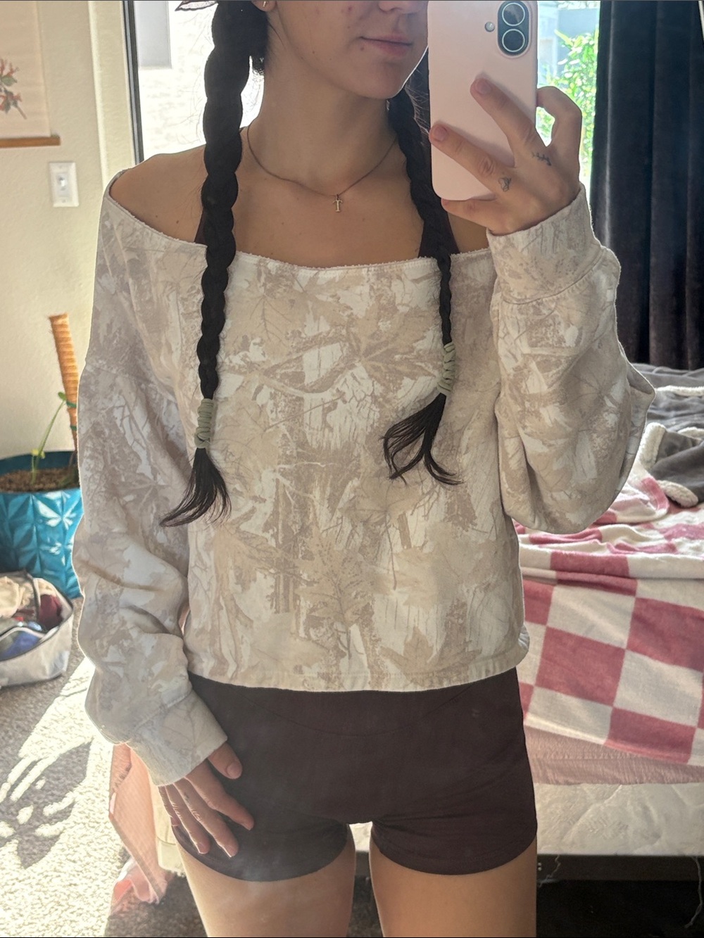 Hollister Camouflage Abstract Off-Shoulder Sweatshirt